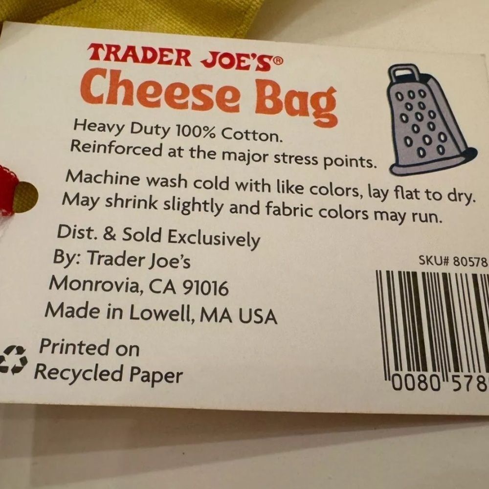 NWT NEW Limited Edition Trader Joe’s Cheese Tote Bag - Picture 2 of 2